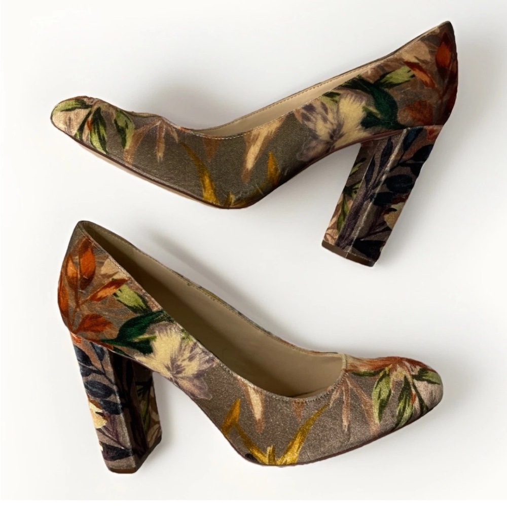 Nine West Scheila Velvet Floral Block Heel Pumps